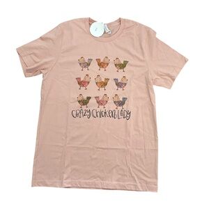 NWT Boutique Women’s Large Crazy‎ Chicken Lady Short Sleeve Tshirt